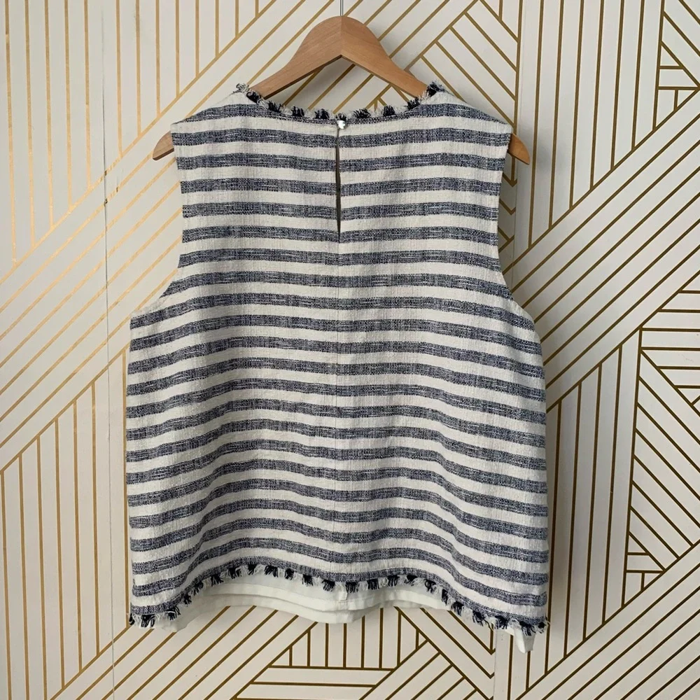Banana Republic Fringe Striped Tank Shell sleeveless fringe hem Cotton blend XL - Picture 8 of 11